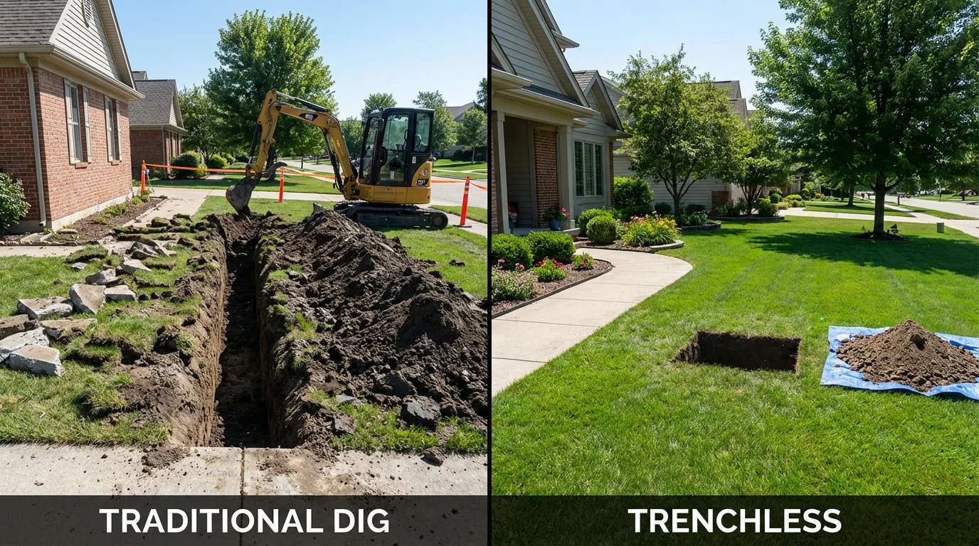 Trenchless sewer repair with minimal yard damage versus traditional excavation in Gaylord, MN